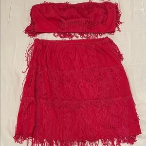 Elegant Red Fringe Skirt